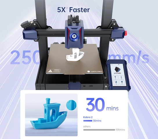 5 veces más rápido con Velocidad máxima de impresión de 250 mm-s Anycubic Kobra 2