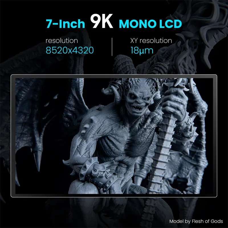 La impresora Mars 4 9K tiene un pantalla LCD mono 9K de 7 pulgadas