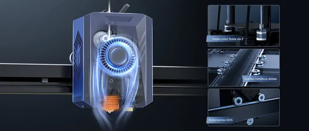 Estructura de doble motor y doble eje Z para los sistemas de extrusión y enfriamiento Anycubic